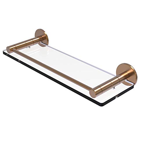 Allied Brass FR-1/16G Fresno Collection 16 Inch Vanity Rail Glass Shelf, Brushed Bronze