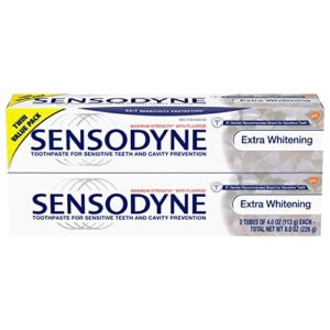 Sensodyne Toothpaste for Sensitive Teeth & Cavity Protection, Extra Whitening 4 Ounce (Pack of 2) (08416)