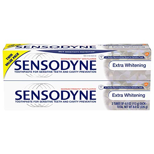 Sensodyne Toothpaste for Sensitive Teeth & Cavity Protection, Extra Whitening 4 Ounce (Pack of 2) (08416)
