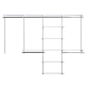 rubbermaid configurations deluxe closet kit, white, 4-8 ft., wire shelving kit with expandable shelving and telescoping rods, custom closet organization system, easy installation