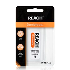 Reach Dentotape Waxed Dental Floss Bundle | Effective Plaque Removal, Extra Wide Cleaning Surface | Shred Resistance & Tension, Slides Smoothly & Easily, PFAS FREE | Unflavored, 100 YD, 6pk