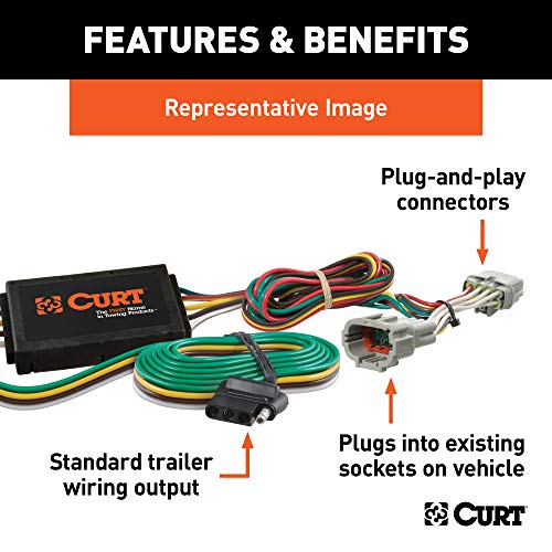 CURT 55334 Vehicle-Side Custom 4-Pin Trailer Wiring Harness, Fits Select Dodge Caravan, Durango, Chrysler Town and Country, Voyager, Plymouth , Black