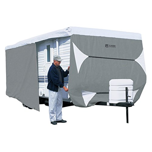 Classic Accessories Over Drive PolyPRO3 Deluxe Travel Trailer/Toy Hauler Cover, Fits 18'-20' RVs, Camper RV Cover, Customizable Fit, Water-Resistant, All Season Protection for Motorhome, Grey/White