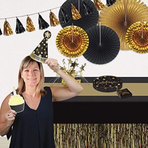 Beistle Plastic Awards Night Black and Gold Cover – New Year’s Eve Table Party Supplies-Birthday/Graduation Disposable Rectangle Tablecloths, 54" x 108"