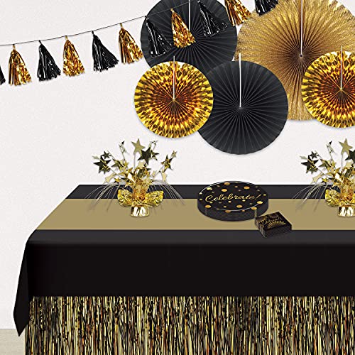 Beistle Plastic Awards Night Black and Gold Cover – New Year’s Eve Table Party Supplies-Birthday/Graduation Disposable Rectangle Tablecloths, 54" x 108"