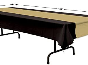 Beistle Plastic Awards Night Black and Gold Cover – New Year’s Eve Table Party Supplies-Birthday/Graduation Disposable Rectangle Tablecloths, 54" x 108"