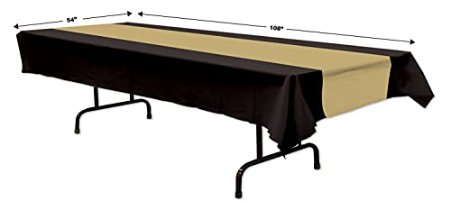 Beistle Plastic Awards Night Black and Gold Cover – New Year’s Eve Table Party Supplies-Birthday/Graduation Disposable Rectangle Tablecloths, 54" x 108"