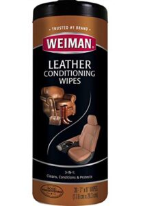 weiman leather cleaner & conditioner wipes with uv protection, prevent cracking or fading of leather couches, car seats, shoes, purses – 30 ct
