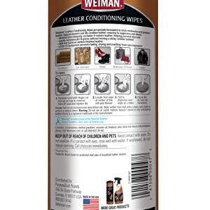 Weiman Leather Cleaner & Conditioner Wipes With UV Protection, Prevent Cracking Or Fading Of Leather Couches, Car Seats, Shoes, Purses - 30 ct