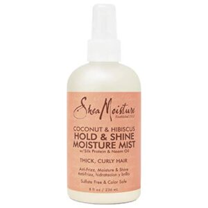 sheamoisture hold and shine moisture mist for thick, curly hair coconut and hibiscus for frizz control 8 oz