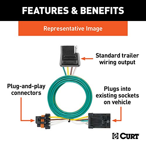 CURT 55312 Vehicle-Side Custom 4-Pin Trailer Wiring Harness, Fits Select Chevrolet S10, GMC S15, C/K, Suburban, Syclone, Isuzu Hombre