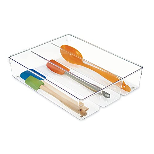 iDesign Linus Kitchen Drawer Organizer for Silverware, Spatulas, Gadgets - Clear 13.8" x 10.5" x 3"