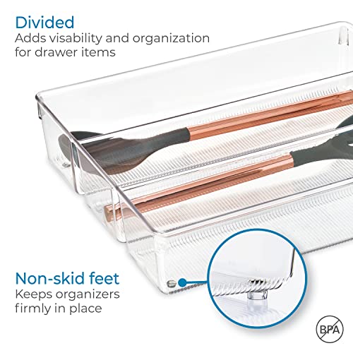 iDesign Linus Kitchen Drawer Organizer for Silverware, Spatulas, Gadgets - Clear 13.8" x 10.5" x 3"