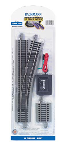 Bachmann Trains - Snap-Fit E-Z TRACK #4 TURNOUT - RIGHT (1/card) - NICKEL SILVER Rail With Gray Roadbed - HO Scale