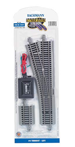 Bachmann Trains - Snap-Fit E-Z TRACK #4 TURNOUT - LEFT (1/card) - NICKEL SILVER Rail With Gray Roadbed - HO Scale