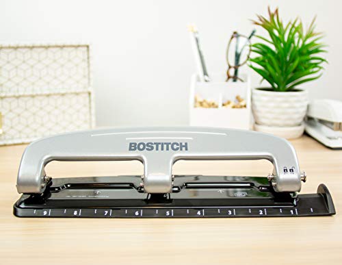 Bostitch Office Three-Hole Punch, Silver/Black (2101), 12 Sheet Black