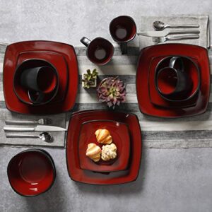 Gibson Soho Lounge 16-Piece Square Reactive Glaze Dinnerware Set, Red