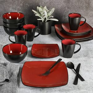 Gibson Soho Lounge 16-Piece Square Reactive Glaze Dinnerware Set, Red