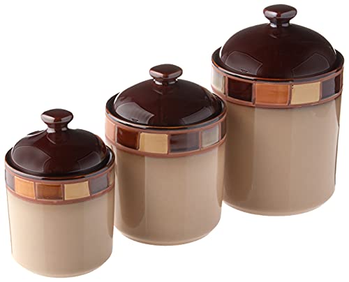 Gibson Elite Estebana Casa Dinnerware, 3-Piece Cannister Set, Beige/Brown