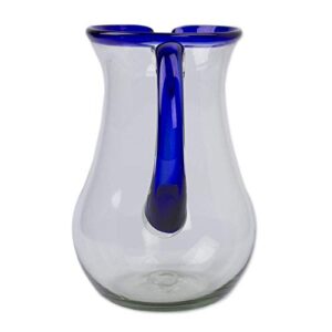 NOVICA Artisan Crafted Blue Accent Clear Glass Recycled Hand Blown Pitcher from Mexico, 82 Oz, Blue Grace'