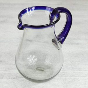 NOVICA Artisan Crafted Blue Accent Clear Glass Recycled Hand Blown Pitcher from Mexico, 82 Oz, Blue Grace'