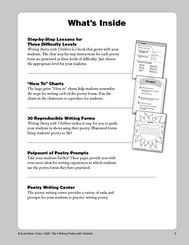 Evan-Moor Writing Poetry with Children, Grade 1-6 Activity Book - Supplemental Teaching Resource Workbook Inspires Poets (Writing Skills Essentials)