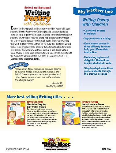 Evan-Moor Writing Poetry with Children, Grade 1-6 Activity Book - Supplemental Teaching Resource Workbook Inspires Poets (Writing Skills Essentials)