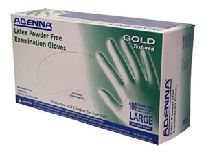 adenna gld266 gold 6 mil latex powder free exam gloves (white, large) box of 100