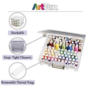 ArtBin 9002AB Super Satchel Thread Box, Portable Craft & Sewing Organizer with Thread Tray, [1] Plastic Storage Case, Clear