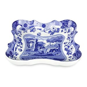 spode blue italian devonia tray| serving bowl| made of porcelain| shallow serving bowl for salad, pasta, and fruit| measures 7.5 inch| dishwasher safe