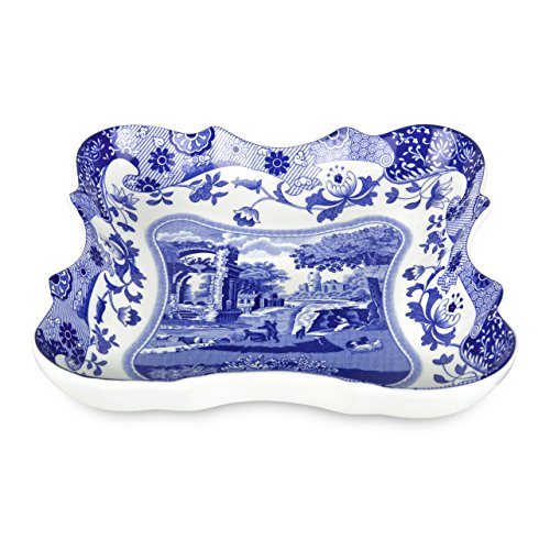 Spode Blue Italian Devonia Tray| Serving Bowl| Made of Porcelain| Shallow Serving Bowl for Salad, Pasta, and Fruit| Measures 7.5 inch| Dishwasher Safe