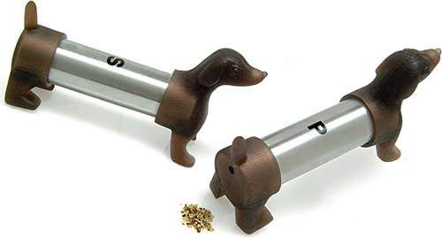 Kikkerland Dachshund Salt and Pepper Shakers, Brown/Silver