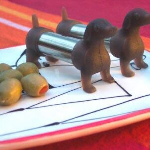 Kikkerland Dachshund Salt and Pepper Shakers, Brown/Silver