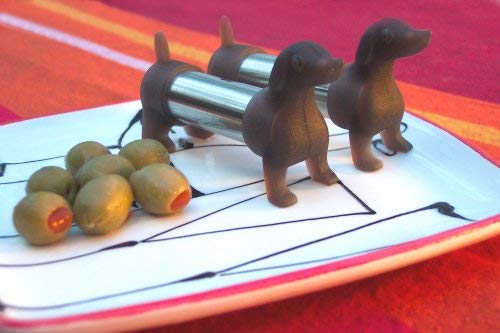 Kikkerland Dachshund Salt and Pepper Shakers, Brown/Silver