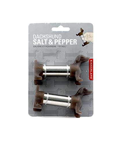 Kikkerland Dachshund Salt and Pepper Shakers, Brown/Silver