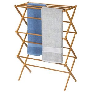 Household Essentials 6524 Tall Indoor Folding Wooden Clothes Drying Rack | Dry Laundry and Hang Clothes | Bamboo