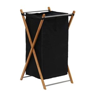 Household Essentials 6540-1 Collapsible Bamboo X-Frame Laundry Hamper | Bamboo Frame with Black Canvas Bag, Brown