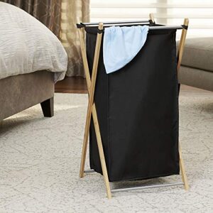 Household Essentials 6540-1 Collapsible Bamboo X-Frame Laundry Hamper | Bamboo Frame with Black Canvas Bag, Brown