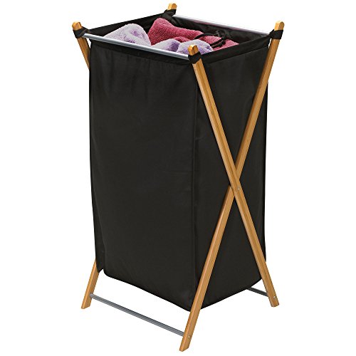 Household Essentials 6540-1 Collapsible Bamboo X-Frame Laundry Hamper | Bamboo Frame with Black Canvas Bag, Brown