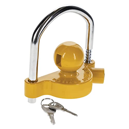 REESE Towpower 72783 Coupler Lock, Adjustable Storage Security, Heavy-Duty Steel, Yellow and Chrome