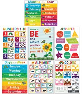 carson dellosa education the world of eric carle early learning poster set, colorful shapes, colors, alphabet, numbers, days of the week, months of the year, and motivational classroom posters (7 pc)