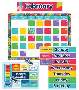 carson dellosa one world calendar bulletin board set, monthly wall calendar with numbers and birthdays cover ups, colorful decor, seasons, weather, and days of the week chart, classroom decor (134 pc)