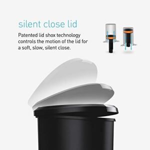 simplehuman 50 Liter / 13 Gallon Semi-Round Kitchen Step Trash Can with Secure Slide Lock, Black Plastic