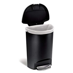 simplehuman 50 Liter / 13 Gallon Semi-Round Kitchen Step Trash Can with Secure Slide Lock, Black Plastic