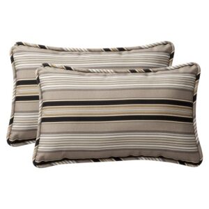 pillow perfect outdoor/indoor getaway stripe onyx oversized lumbar pillows, 24.5″ x 16.5″, black, 2 count