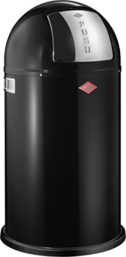 Wesco Pushboy - German Made - Push Door Trash Can, Powder Coated Steel, 13.2 Gallon / 50L , Black