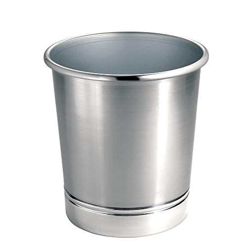 iDesign York Metal Wastebasket, Trash Can for Bathroom, Kitchen, Office, Bedroom, 9.5" x 9.5" x 10.25" - Brushed Nickel and Chrome