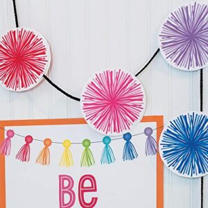 Schoolgirl Style Hello Sunshine 36 Piece Colorful Poms Bulletin Board Cutouts, Pom Bulletin Board and White Board Decorations, Classroom Cutouts for Classroom Décor