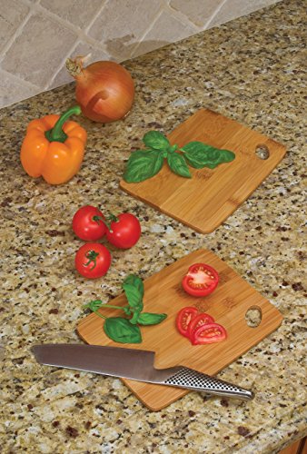 Lipper International Bamboo Wood Thin Kitchen Cutting Boards with Oval Hole in Corner, Set of 2 Boards, 6" x 8"