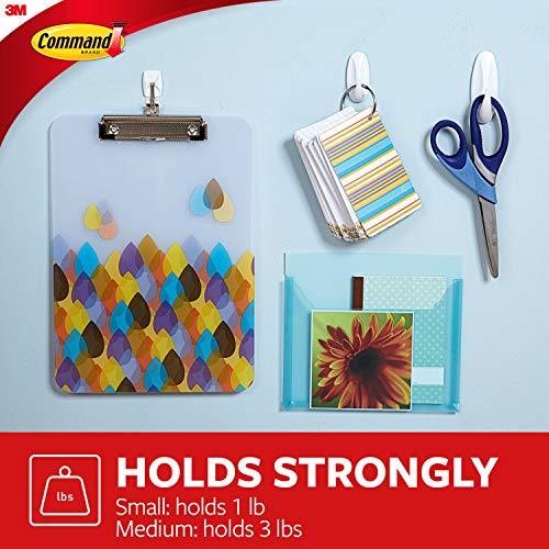 Command Designer Hooks Variety Pack, White, 2-Small, 2-Medium, 4-Strips, Organize & Decorate Damage-Free